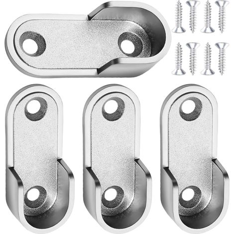 Kit de penderie Tringle 4 pièces, Support de Tringle à vêtements en métal Robuste avec vis pour Barre de Ovale/Ronde, Armoire Universelle, Rideau d’Habillage (1/5)