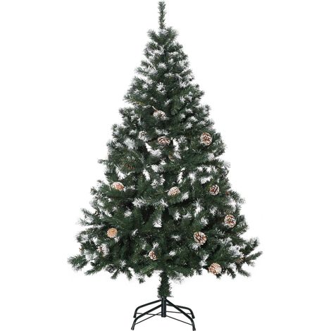 Sapin de Noël artificiel, 676 branches, 41 cônes, pointes enneigées, ignifuge, 180 cm