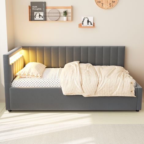 Canapé Lit 90x200cm - Avec LED Multicolores et Télécommande - Rangement Hydraulique Caché - Velours Doux - Structure Stable 120kg - Gray (1/5)