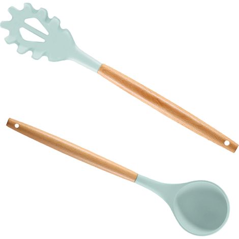Ustensiles De Cuisine En Silicone Et Bois Résistants À La Chaleur Pour Casseroles Antiadhésives Lot De 2 (1/5)