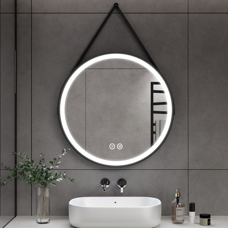 Heilmetz – Miroir lumineux de salle de bain rond 80 cm – Éclairage LED 3 couleurs – Interrupteur tactile – IP44 – Design industriel rétro (1/5)
