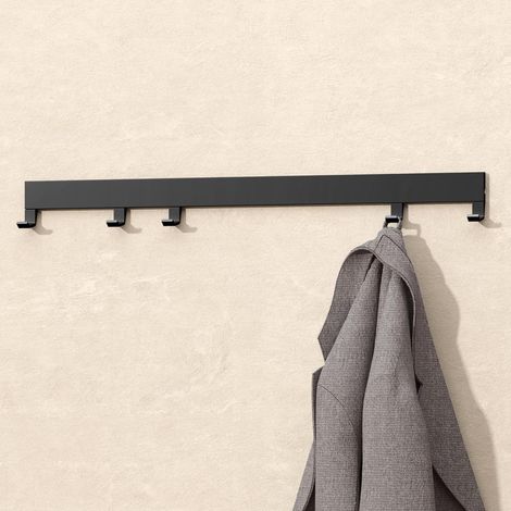 doporro Appendiabiti da Parete con 5 Ganci Scorrevoli, Attaccapanni da Muro in Alluminio Appendiabiti 40 cm per Cameretta, Ingresso, Cucina, Nero Opaco, Stalo-10 (1/5)