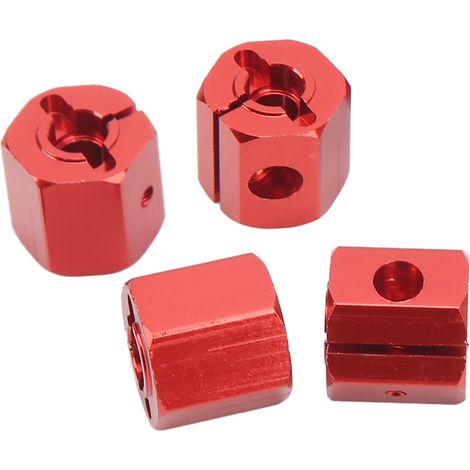 Vier 12-mm-Sechskantadapter aus Aluminiumlegierung, 12-mm-Radnaben-Sechskantantriebsadapter, passend für Axial SCX10 90046 und D90 1/10 RC-Cars, rot. (1/4)