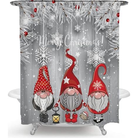 Rideau de douche de Noël avec rennes et Père Noël, 180 x 180 cm, en polyester anti-moisissures. (1/3)