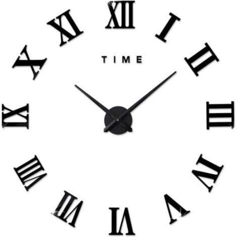 (Pile Non Incluse)Horloge Murale Moderne à Monter soi-même, décalcomanie 3D, Chiffres Romains, Horloge Murale, décoration Amovible pour Salon, Noir (1/4)