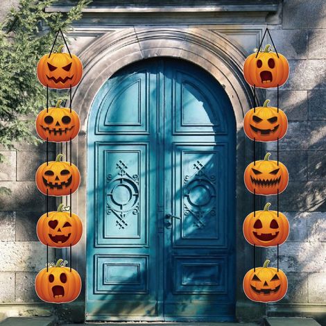 Décoration Citrouille - Décoration Accrochable Pour Porte Et Extérieur - Halloween - 2 Pièces - 24 x 23 cm - Jaune (1/5)