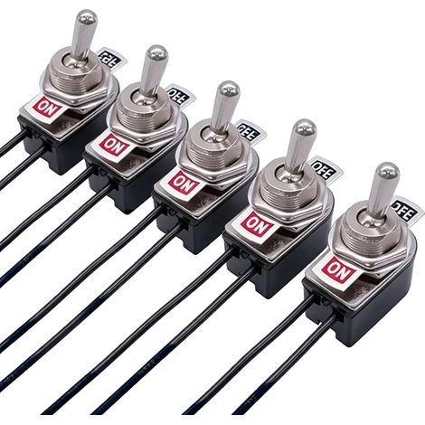 SPST-Wippschalter – 5er-Pack – Metall und Kunststoff – Vorverdrahtet, 13 cm – 3 A, 250 V AC – Für Kfz- und Modellbau (1/5)