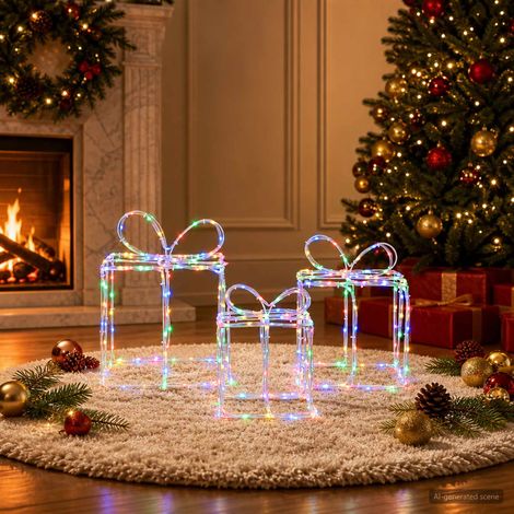 vidaXL Boîtes cadeaux lumineuses de Noël LOVIISA 3 pc 360 LED (1/5)