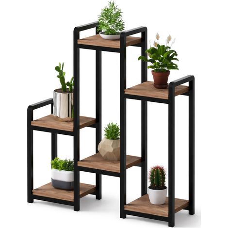 Scaffali Estense, 6 Ripiani, Materiale Struttura in Metallo, Colore Struttura Nero, 20x77x67h cm Marrone Noce