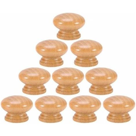 10-pack Natural Wood Round Mushroom Grips with Screws (28mm) (1/5)