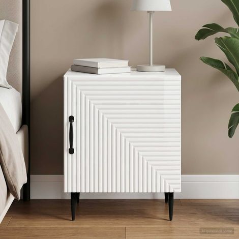 Table de chevet blanc brillant avec porte et rangement, bois d’ingénierie, 43 x 34,5 x 50 cm - PANGIVO (1/5)