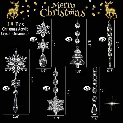 Lot de 18 Décorations en Cristal pour Sapin de Noël, Acrylique Flocon de Neige Glaçons Décoration de Noël (1/5)