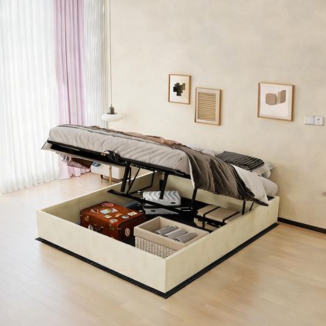 Tête de lit beige en tissu métal 200 x 160 x 53 cm (1/5)