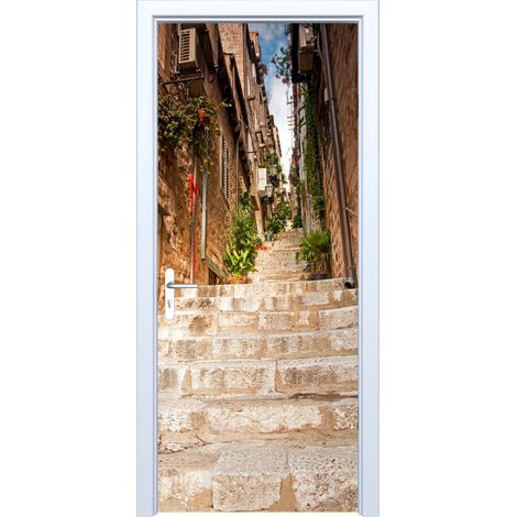 Adesivo per porta in tessuto con scritta "Strada stretta con scale" 714PD