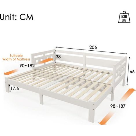 Canapé-lit - Lit gigogne 90x200 cm - Design en forme de cœur - 2 places - Blanc (1/5)