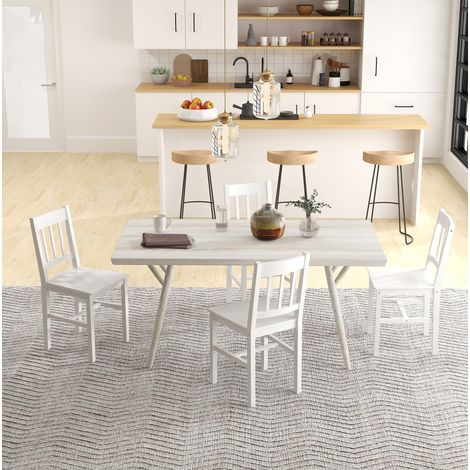 Set di 4 sedie da pranzo in legno bianco con schienale aperto, 41 x 46,5 x 85,5 cm (1/5)