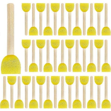 Ensemble de 40 pinceaux en mousse avec pinceaux ronds en éponge et manches en bois, adapté au dessin des enfants. (1/5)
