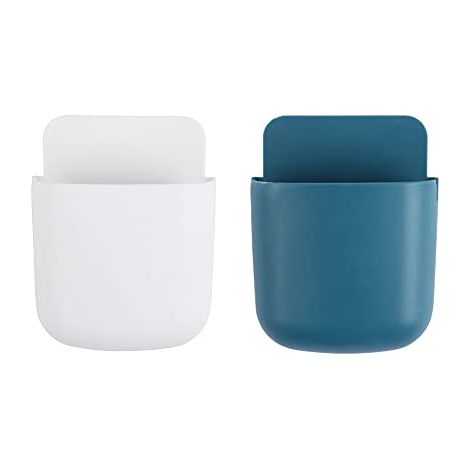 Boîte de rangement murale pour télécommande, support de charge pour organisateur d'articles divers, support suspendu pour téléphone portable, rangement d'accessoires (bleu + blanc) (1/4)