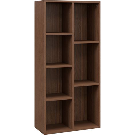 GagaBibliotheque a cubes en bois avec 7 etageres de differentes tailles 50x24x106 cm noyer (1/5)