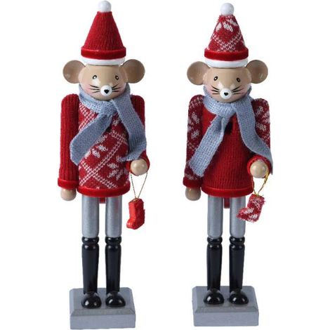 Schiaccianoci Topolino in abete rosso e grigio 25cm decorazione Natale