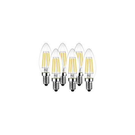 6x E14 C35 4W Ampoule de Filament LED,Equivalent à lampe halogène 40W, 470 lumens, AC 220-240V -Blanc Chaud 2700K - Angle du faisceau 270° (1/4)