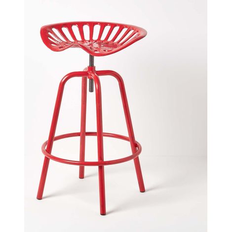 HOMESCAPES Vintage Barhocker Traktorsitz höhenverstellbar, 74cm - Rot