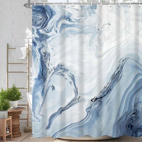Rideau de douche bleu 72x72 en tissu imperméable et lavable motif ombré bleu moderne avec crochets (1/5)