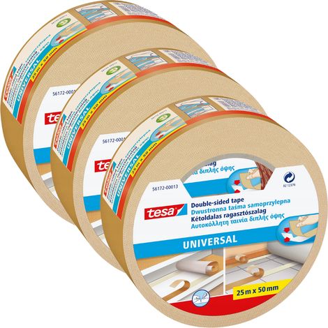 Ruban adhésif double face universel Tesa pour tapis 25m50mm x3 pièces.