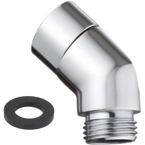 Adaptateur coudé de douche en laiton massif, adaptateur de connexion coudé pour pommeau de douche (135°, argent chromé) (1/5)