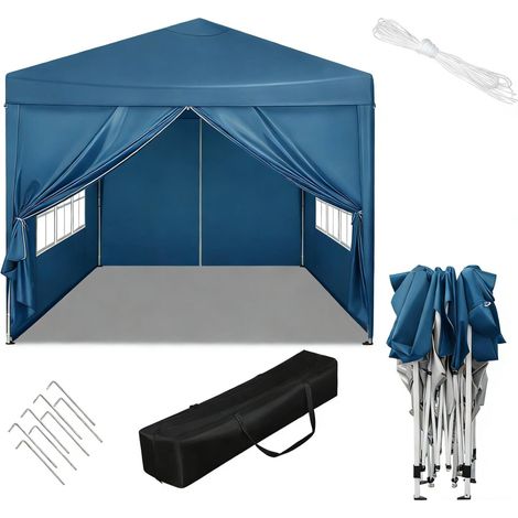 Gazebo de jardín 3x3 m azul impermeable plegable con estructura de hierro (1/5)