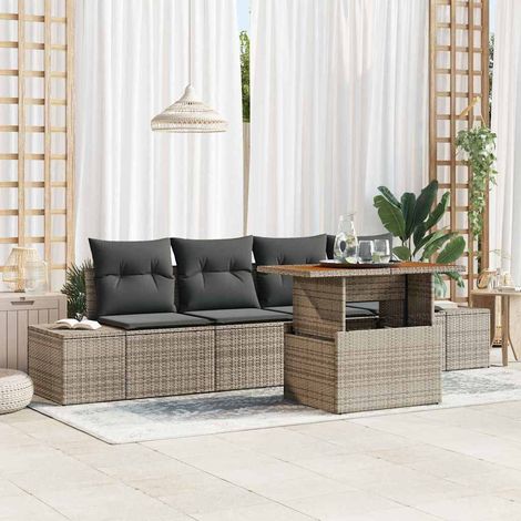 Garten Essgruppe mit Kissen 5 pcs Grau und Braun