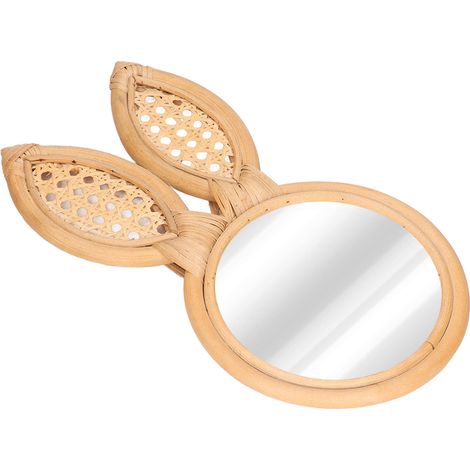 Miroir Décoratif Murale en Forme de Lapin Mignon en Rotin pour Chambre et Salon - Idée Cadeau Déco