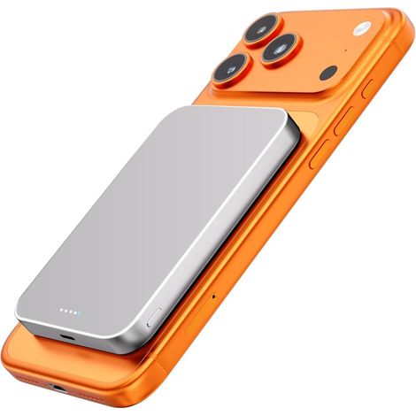 Chargeur Portable sans Fil magnétique 10 000 mAh 14 mm Design Titane Ultra Fin avec entrée et Sortie USB-C Compatible avec 17/16/15/14/13/12 Series (Argent) (1/5)