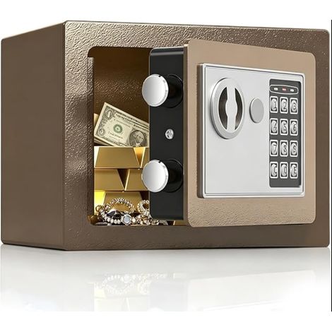 Coffre-fort à Billets 6,69 x 6,69 x 9,06 Pouces Acier Allié au Carbone Coffre-fort avec Clavier Numérique Boîte de Verrouillage Ignifuge pour Documents D'argent de Bureau Café Or (1/5)