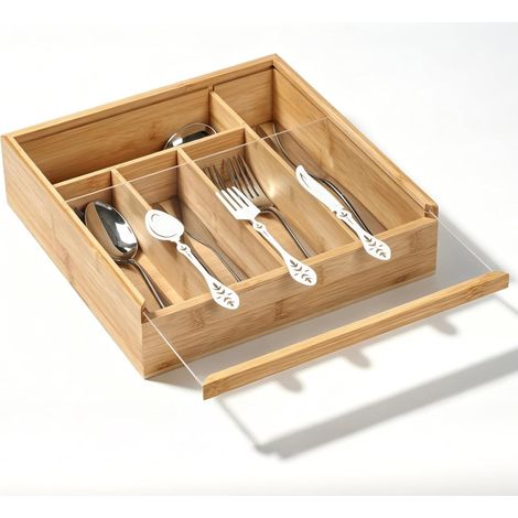 Wooden Cutlery Tray with Lid, 5 Compartments (1/5)