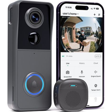 Kabellose WLAN Türklingel Intelligente Video Gegensprechanlage mit Kamera Wasserdicht PIR Bewegungsmelder mit Nachtsicht Türklingel für mehr Sich (1/2)