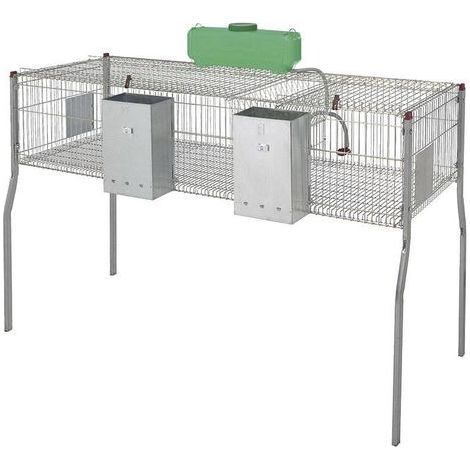 Jaula para Conejos galvanizada con tolvas y bebederos 2 departamentos, suelo de Metal, 157x63x98 cm (1/4)