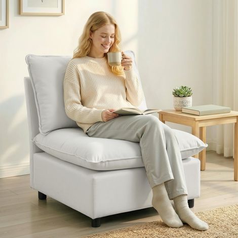 Fauteuil d'appoint, fauteuil moderne en similicuir avec assise large et profonde, rembourrage épais, montage facile, gris (1/5)