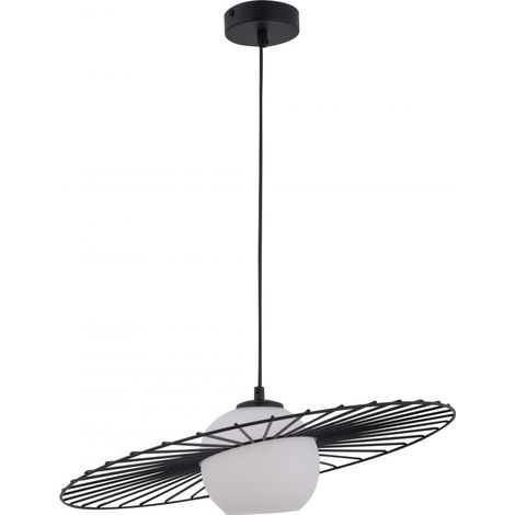 Suspension Sol noir, globe verre blanc, E27 15W Sigma