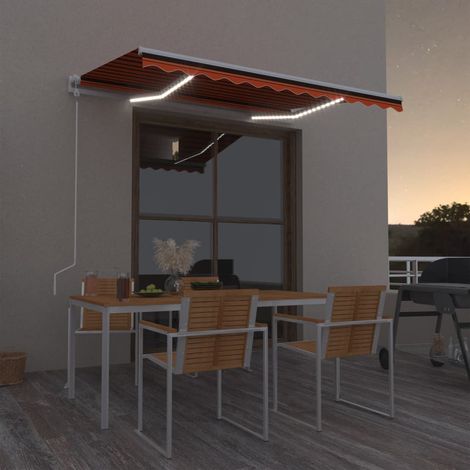 Auvent, Marquise auvent de porte, Abri banne entrée protection automatique capteur de vent/LED 350x250 cm Orange/marron LKOWF49317 (1/5)