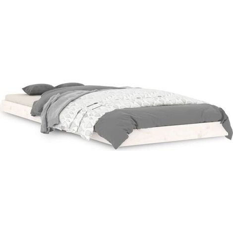 Cadre de lit sans matelas blanc 75x190 cm bois de pin massif  -RICEEL (1/5)