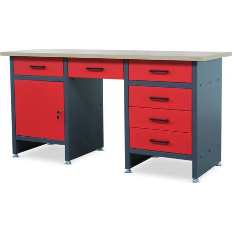 Établi FRANK, 1700 x 850 x 600 mm, rouge anthracite