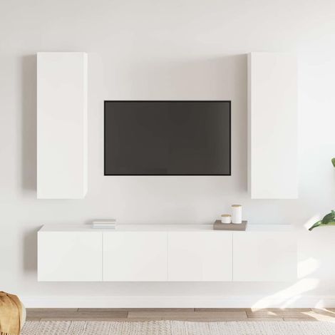vidaXL Muebles de salón 4 piezas madera de ingeniería blanco (1/5)