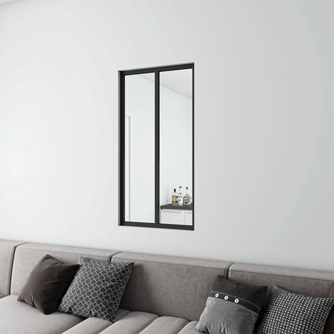 Tramezzo Interno Vetrata 63x108 cm 2 pannelli in Vetro Temperato Trasparente da 4 mm Profili Finitura Nero Opaco (1/4)