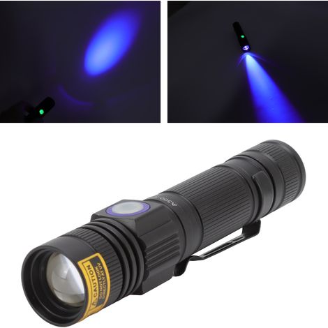 Lampe torche ultraviolette zoomable avec détecteur UV, étanche, LED, longueur d'onde 300-395 nm (1/5)