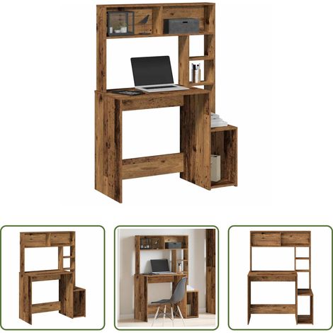 vidaXL Altholzoptik - Schreibtisch mit Regal Altholz-Optik 100x45x140cm Holzwerkstoff (1/5)