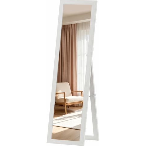 Miroir sur pied 157 x 37 cm avec cadre en MDF, à poser, incliné ou à suspendre, blanc veiné (1/5)