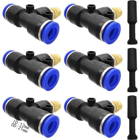 Boquilla atomizadora ajustable, juego de 6 boquillas de latón para nebulización. Se conecta a un tubo de conexión rápida de 12 mm + 3 clips de bloqueo para eliminación de polvo, refrigeración industri (1/5)
