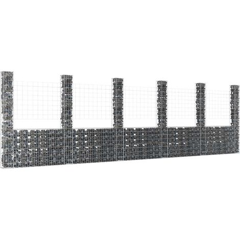 Panier gabion en forme de U avec 6 colonnes en fer, 620 x 20 x 200 cm (1/5)