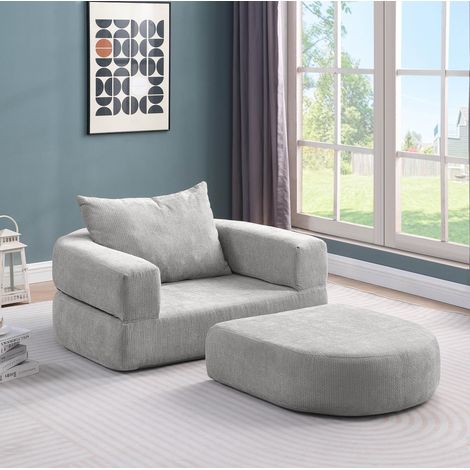 Sofá modular 62x57x29 cm gris claro en chenilla con diseño reversible y asientos amplios (1/5)
